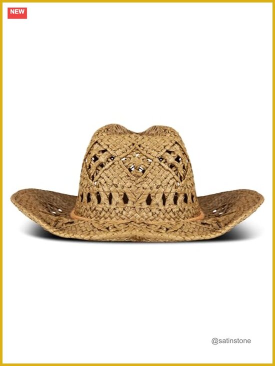 Woven Straw Cowboy Hat with Rope Detail, Wide Brim Sun Protection, Adjustable main image 2